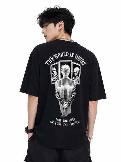 ATTITUDE START OF FASHION The World Is Yours Graphic Oversized Black T-Shirt