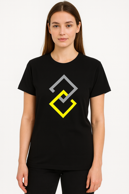 Attitude Start Of Fashion Women’s Black Geometric Print T-Shirt – Minimalist Modern Graphic Tee