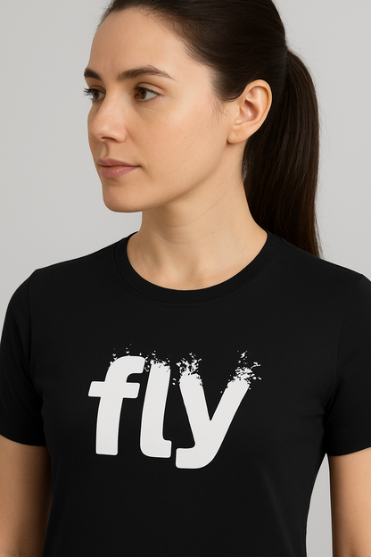 Attitude Start Of Fashion women's black “fly” graphic Print T-shirt
