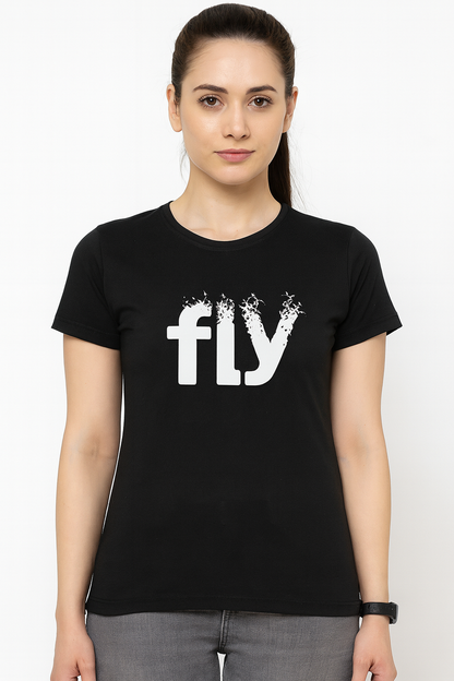 Attitude Start Of Fashion women's black “fly” graphic Print T-shirt
