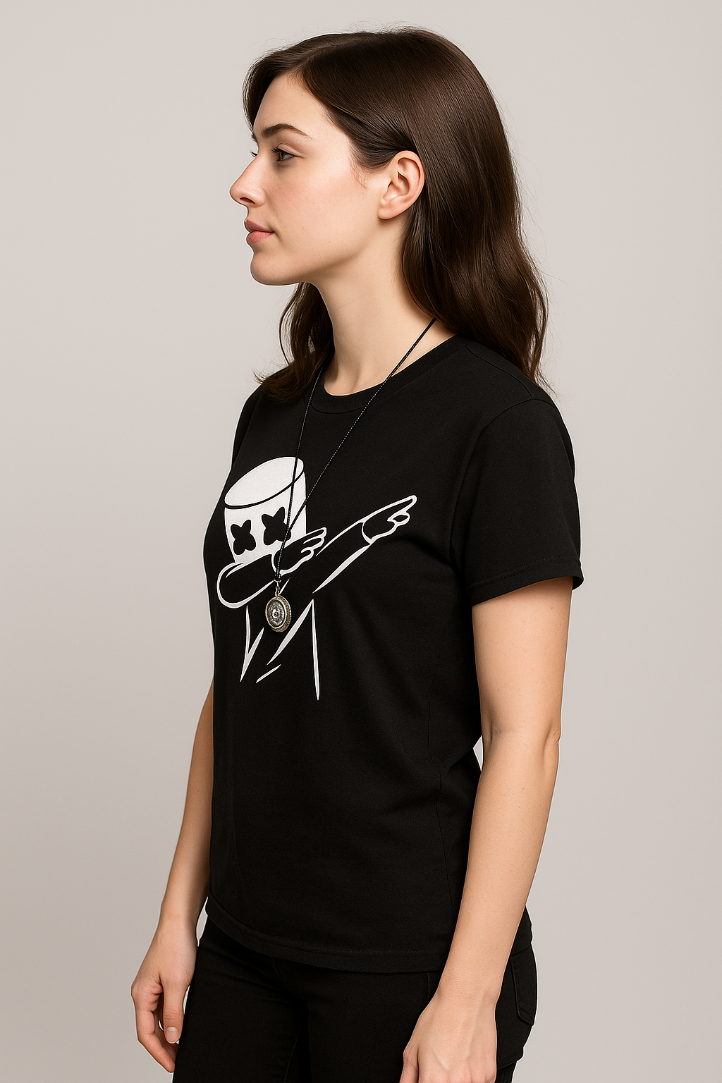 Attitude Start Of Fashion Women’s Black Graphic Tee with Dab DJ Print