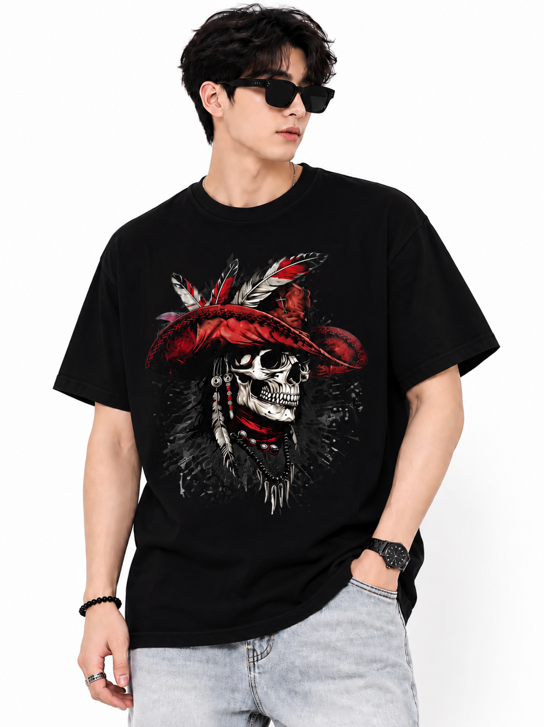 Attitude Men's Skull Graphic Printed  T-Shirt | Premium Cotton Casual Round Neck Tee for Men