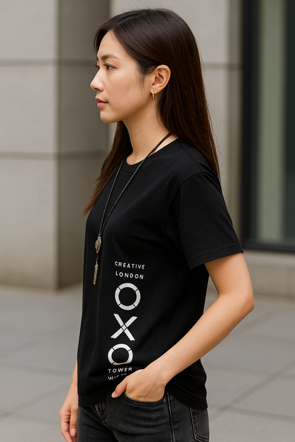 Attitude Start Of Fashion Women’s Black OXO Graphic Printed T-Shirt – Casual Streetwear Tee