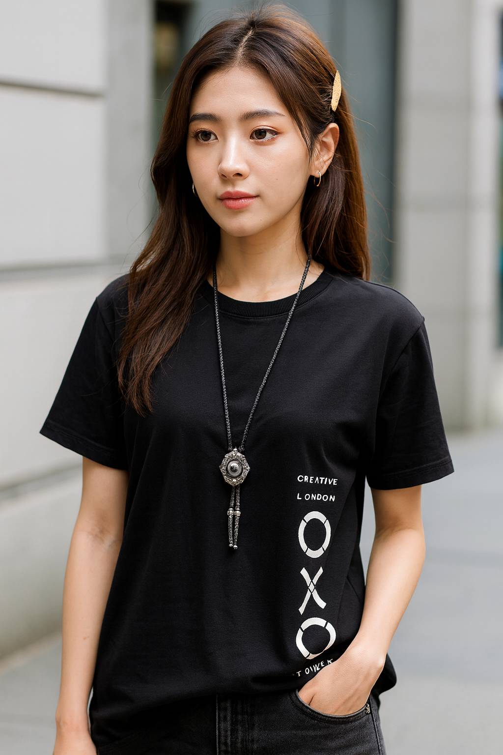 Attitude Start Of Fashion Women’s Black OXO Graphic Printed T-Shirt – Casual Streetwear Tee