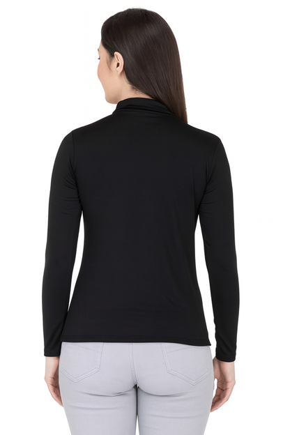 Women’s Black Printed Full-Sleeve Polo T-Shirt,