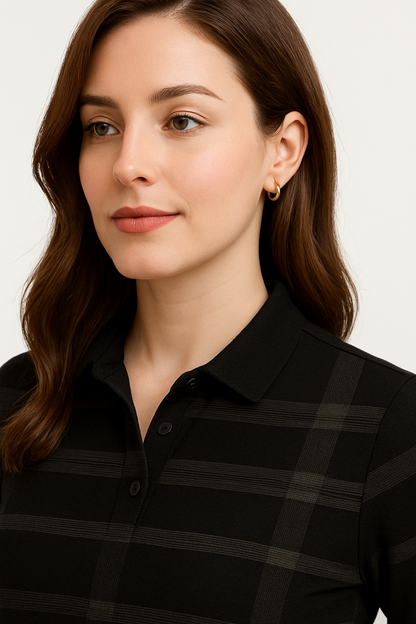 Women’s Black Printed Full-Sleeve Polo T-Shirt,