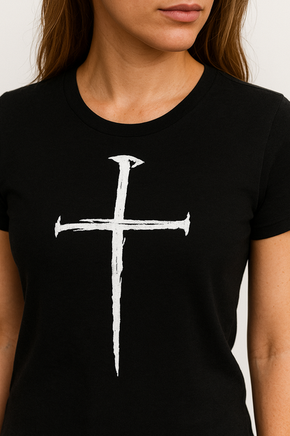 Attitude Start Of Fashion Women’s Black Printed Cross T-Shirt – Soft Cotton Casual Tee