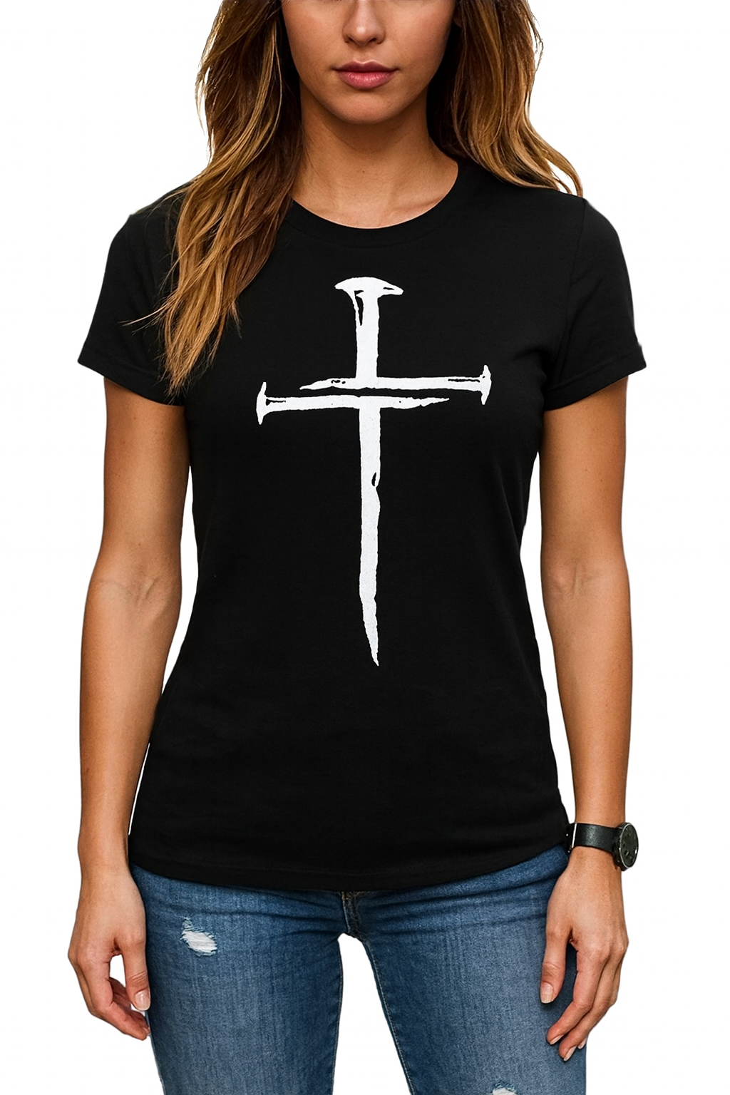 Attitude Start Of Fashion Women’s Black Printed Cross T-Shirt – Soft Cotton Casual Tee