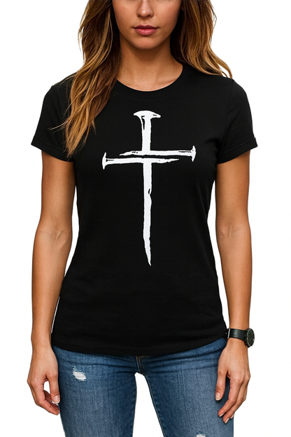 Attitude Start Of Fashion Women’s Black Printed Cross T-Shirt – Soft Cotton Casual Tee