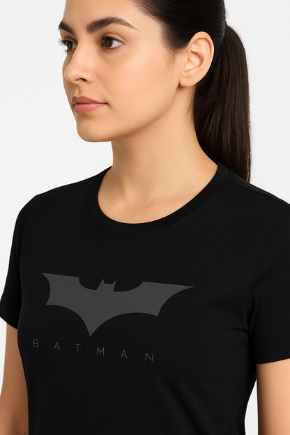 Attitude Start Of Fashion women's black Batman graphic T-shirt for women