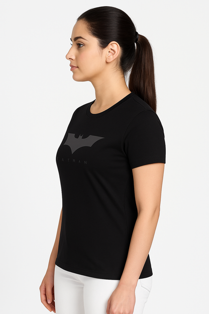 Attitude Start Of Fashion women's black Batman graphic T-shirt for women