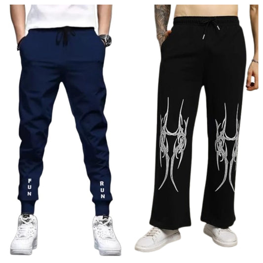 Attitude Combo Men's Regular Fit Printed Baggy Lower– Cotton Blend Joggers with Elastic Waistband & Pockets |