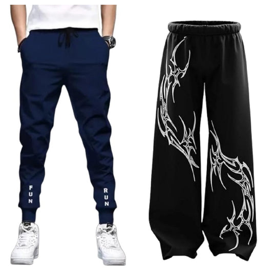 Attitude Combo Men's Regular Fit Printed Baggy Lower– Cotton Blend Joggers with Elastic Waistband & Pockets |