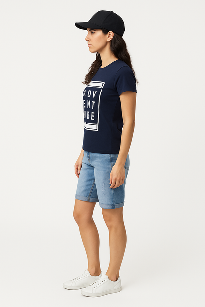 Attitude Start Of Fashion women's Navy blue “ADV” graphic Print T-shirt