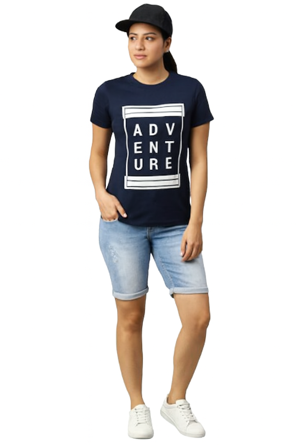 Attitude Start Of Fashion women's Navy blue “ADV” graphic Print T-shirt