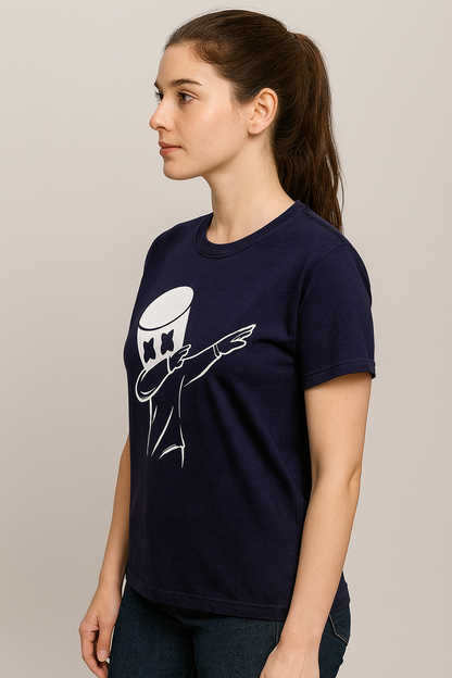 Attitude Start Of Fashion Women’s Navy Blue DJ Dabbing Graphic T-Shirt – Trendy Music Lover Tee