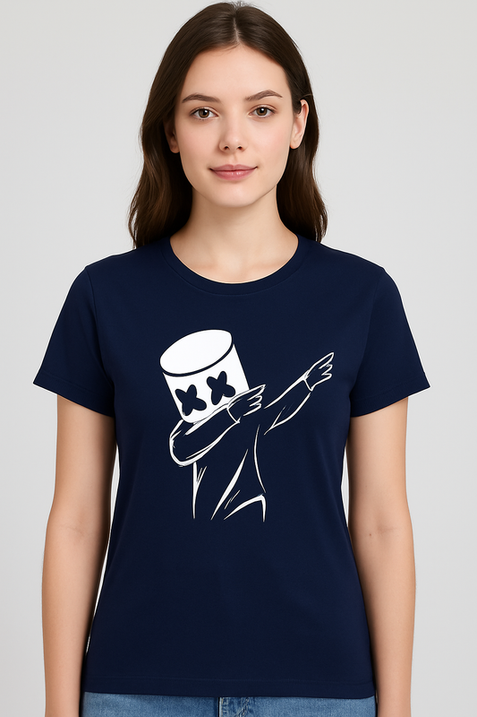 Attitude Start Of Fashion Women’s Navy Blue DJ Dabbing Graphic T-Shirt – Trendy Music Lover Tee