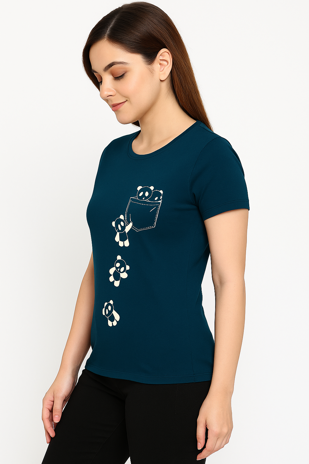 Attitude Start Of Fashion Blue Panda Print Women Tshirt