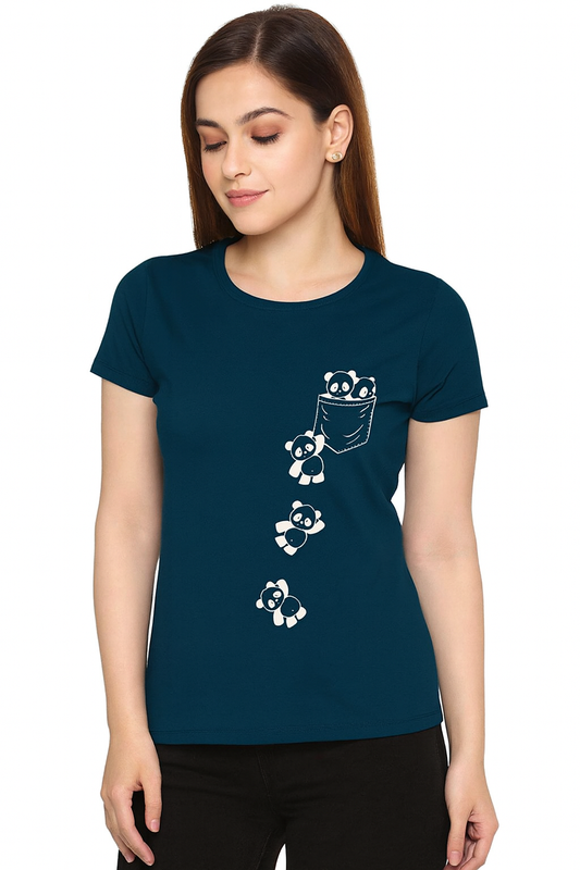Blue Panda Print Women Tshirt