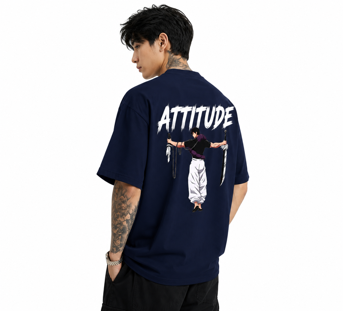 Attitude Oversized Anime Graphic T-Shirt for Men | Cotton Printed Tee Japanese Streetwear Style