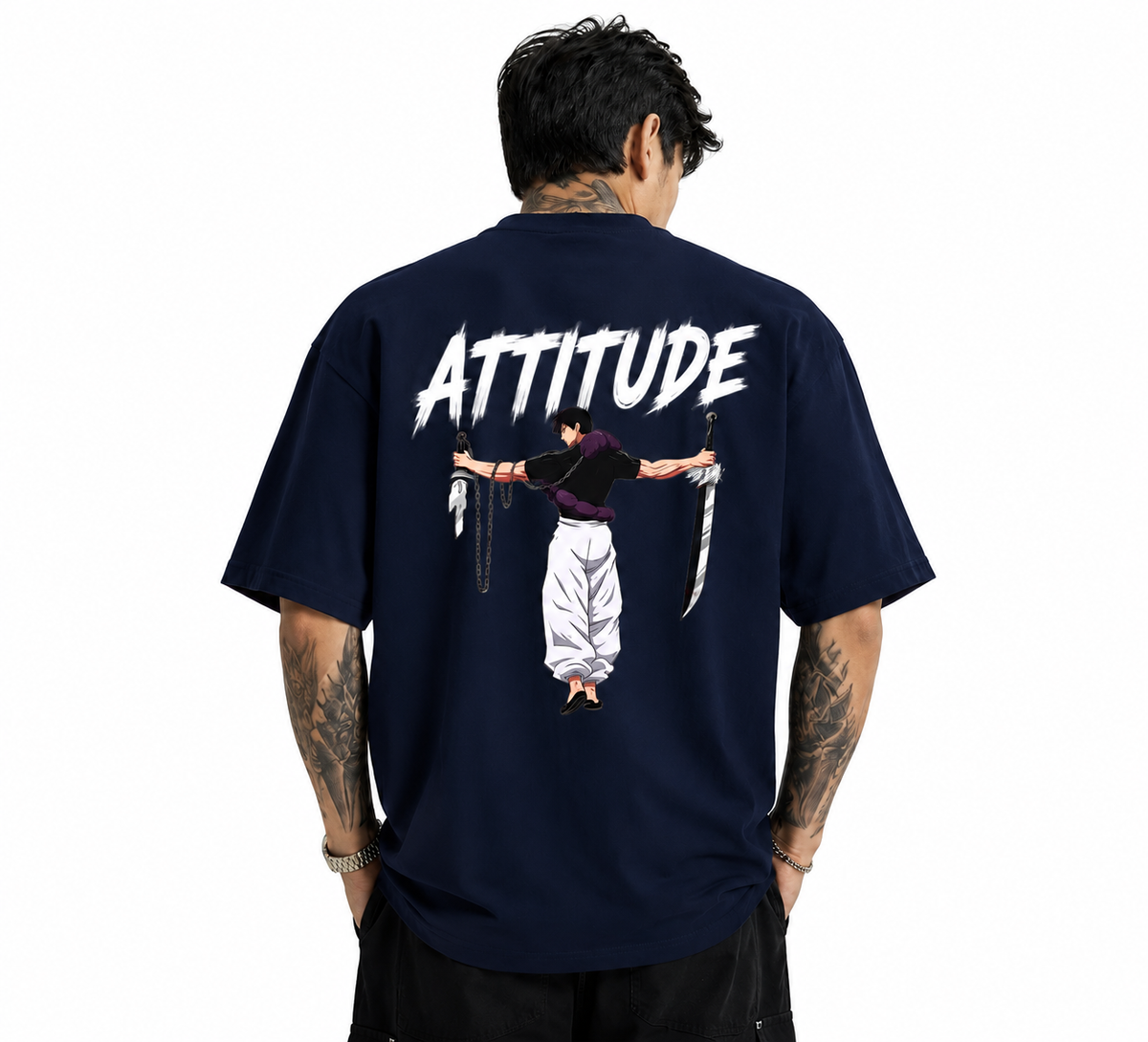 Attitude Oversized Anime Graphic T-Shirt for Men | Cotton Printed Tee Japanese Streetwear Style