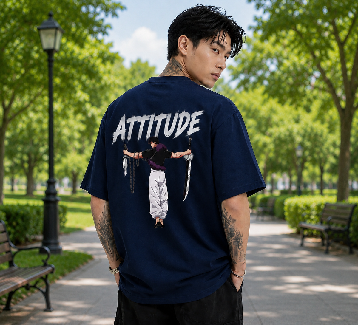 Attitude Oversized Anime Graphic T-Shirt for Men | Cotton Printed Tee Japanese Streetwear Style