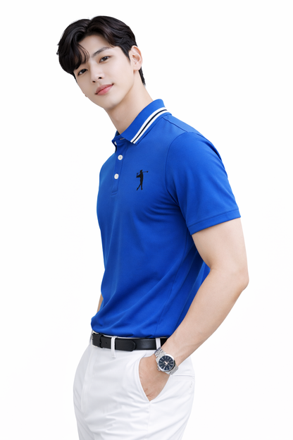 Attitude Start of Fashion Men’s Premium Royal Blue Polo T-Shirt with Contrast Collar & Golfer Logo