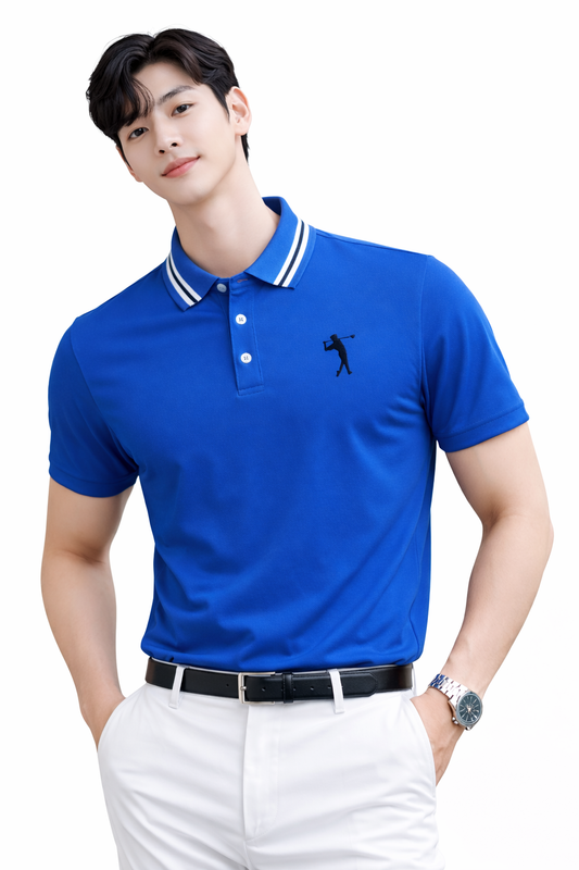 Attitude Start of Fashion Men’s Premium Royal Blue Polo T-Shirt with Contrast Collar & Golfer Logo