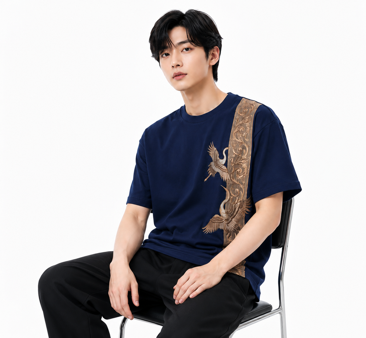 Attitude Men Bird Fly Printed Oversized Fit Cotton T- Shirt