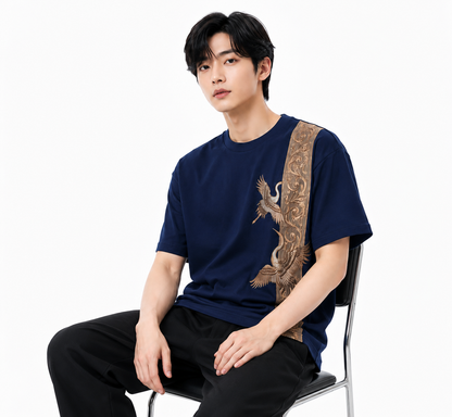 Attitude Men Bird Fly Printed Oversized Fit Cotton T- Shirt