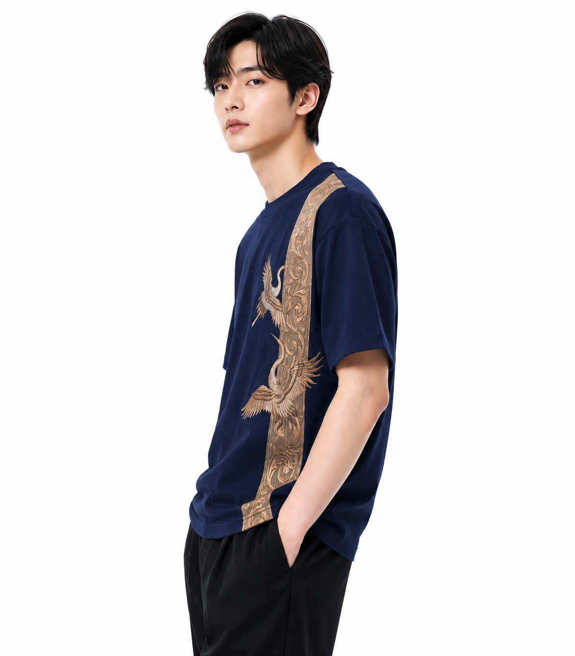 Attitude Men Bird Fly Printed Oversized Fit Cotton T- Shirt