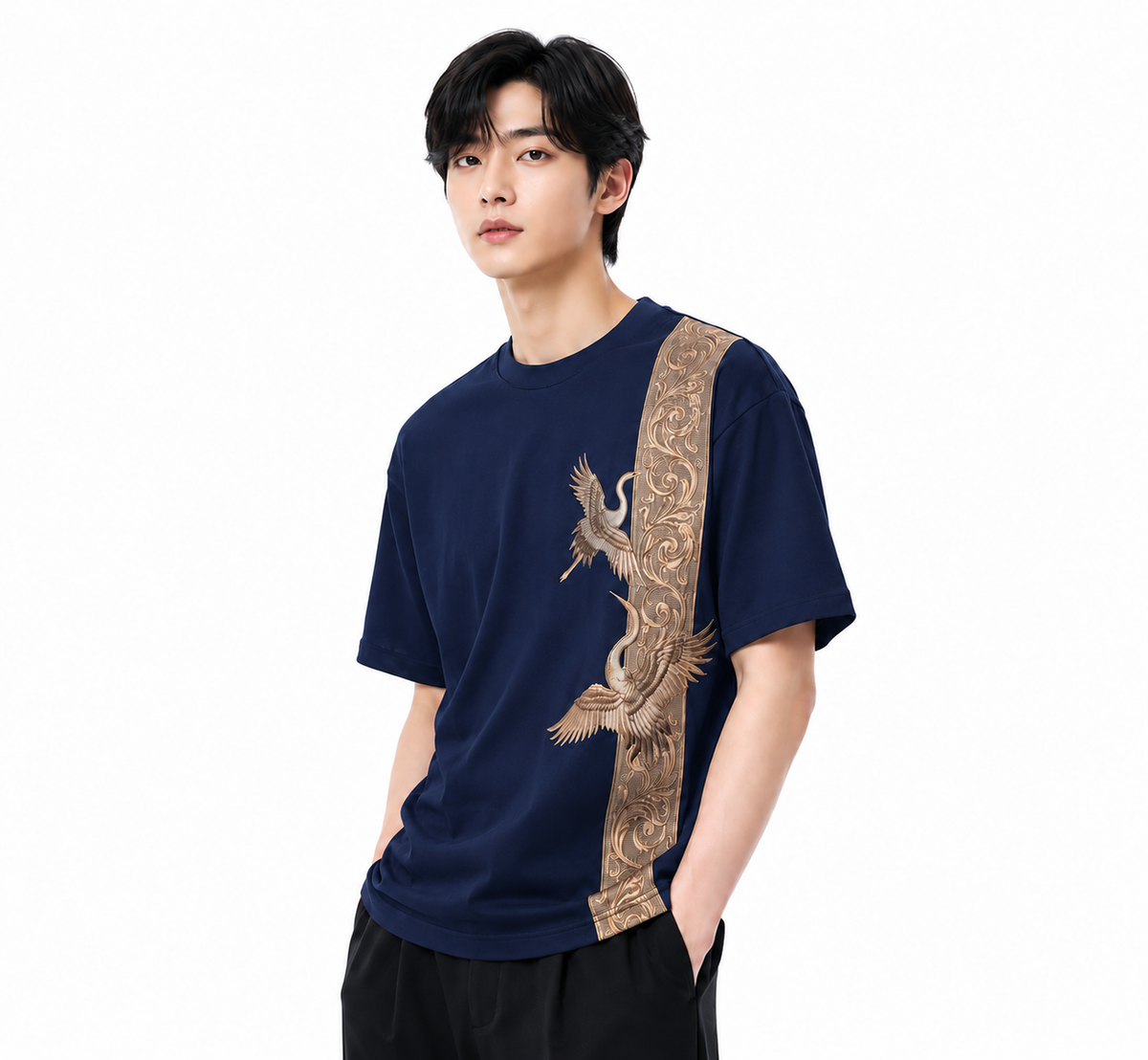 Attitude Men Bird Fly Printed Oversized Fit Cotton T- Shirt