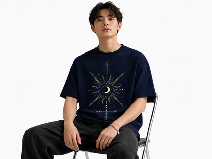 Attitude Men Sun Printed Crew Neck Oversized Fit Cotton T- Shirt