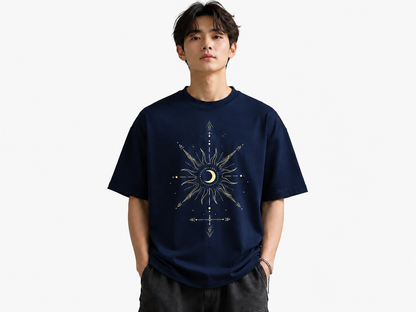 Attitude Men Sun Printed Crew Neck Oversized Fit Cotton T- Shirt