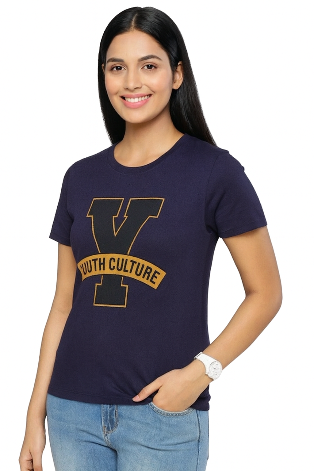 Navy Blue “Youth Culture” Graphic Printed T-Shirt,