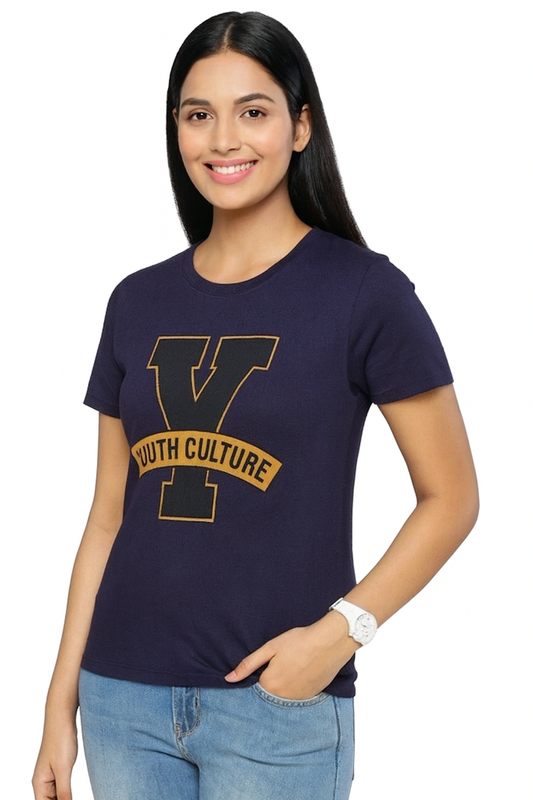Navy Blue “Youth Culture” Graphic Printed T-Shirt,