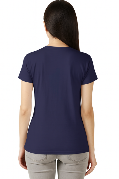 Attitude Start Of Fashion Women’s Navy Blue Minimalist Abstract Line Graphic T-Shirt