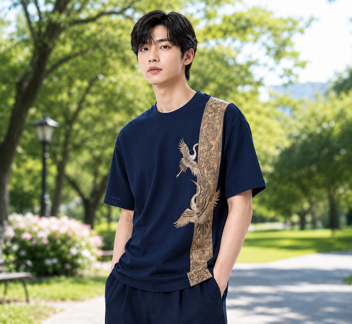 Attitude Men Bird Fly Printed Oversized Fit Cotton T- Shirt