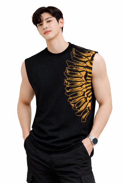 Attitude Start of Fashion Men Black Graphic Print Sleeveless Cotton T-Shirt