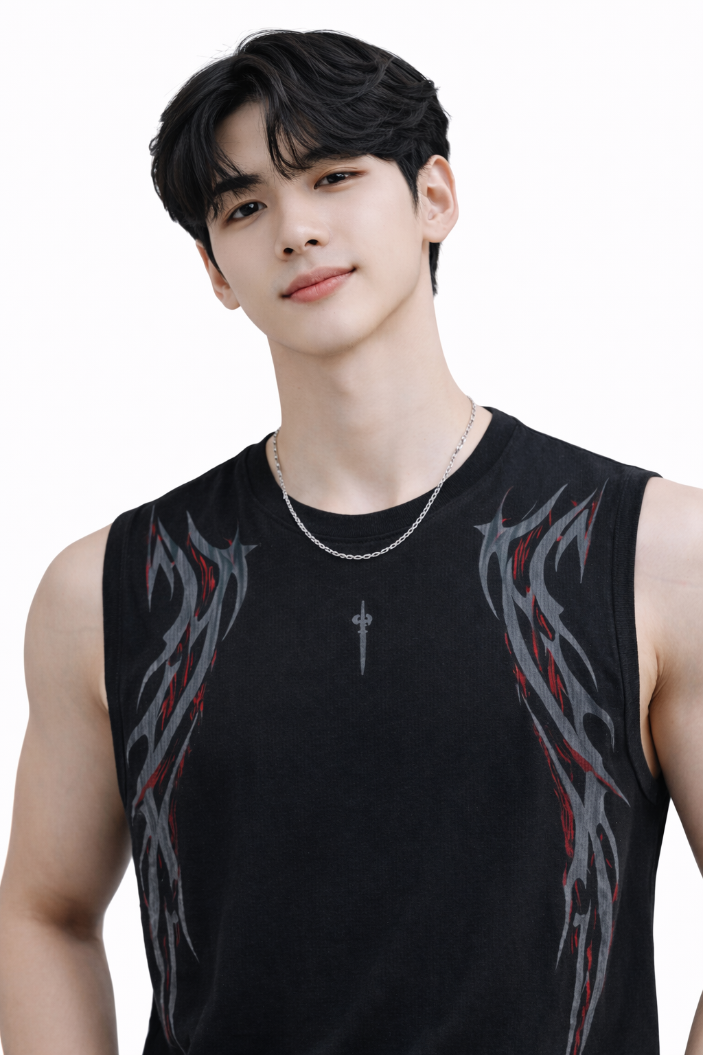 Attitude Start of Fashion Men’s Black Sleeveless T-Shirt with Side Graphic Print