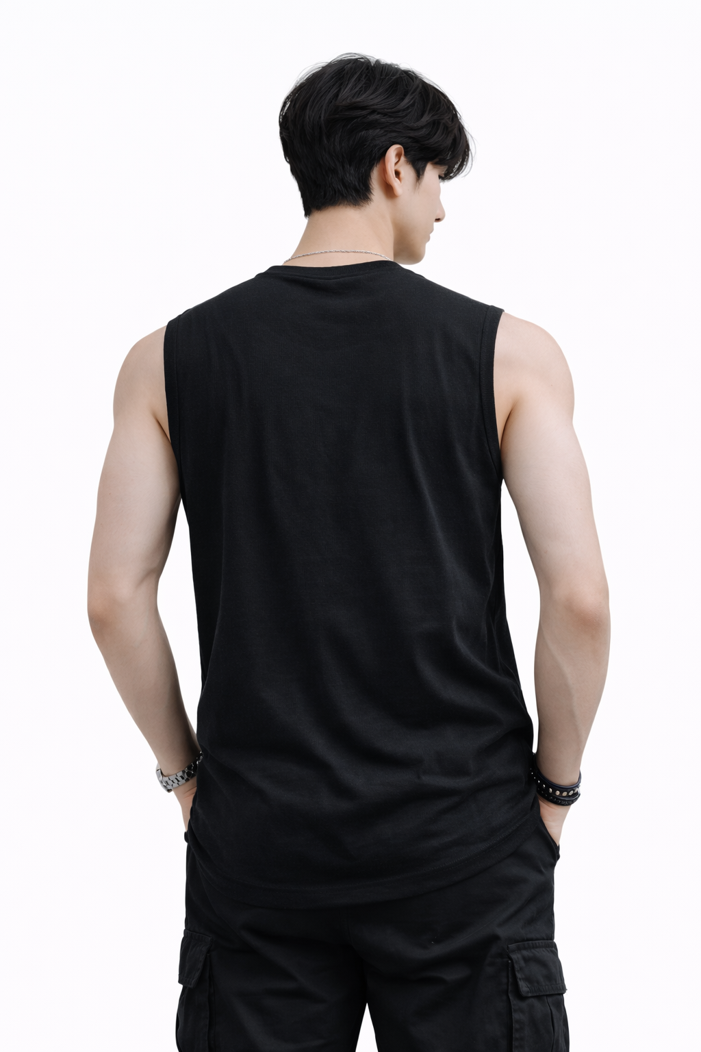 Attitude Start of Fashion Men’s Black Sleeveless T-Shirt with Side Graphic Print