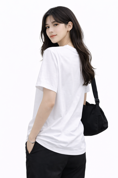 Attitude Start of Fashion Women’s White Minimal Stripe Casual Cotton T-Shirt