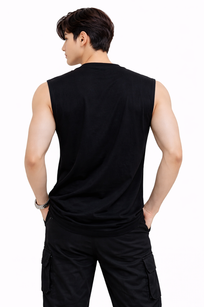 Attitude Start of Fashion Men Black Graphic Print Sleeveless Cotton T-Shirt