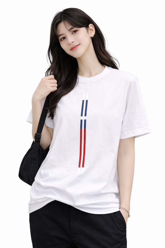 Attitude Start of Fashion Women’s White Minimal Stripe Casual Cotton T-Shirt