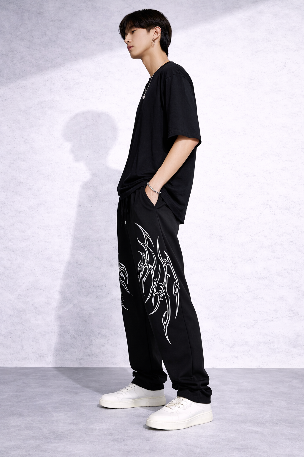 Attitude Start Of Fashion Men’s Y2K Tribal Print Black Streetwear Baggy Pants