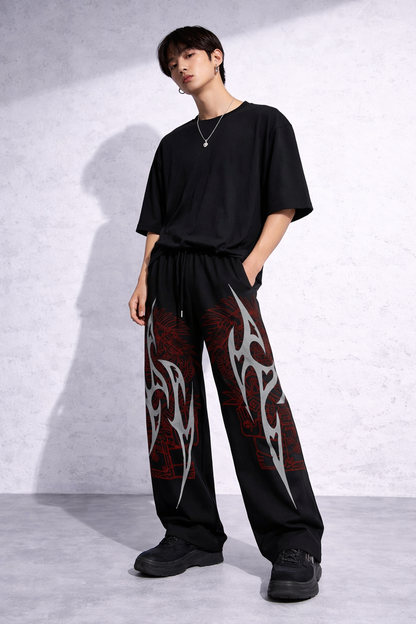 ATTITUDE START OF FASHION Men’s Hip-Hop Print Black Baggy Jogger Pants