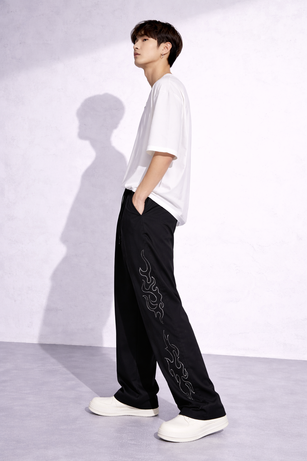 ATTITUDE START OF FASHION Men’s Black Flame Print Relaxed Fit Baggy Pants