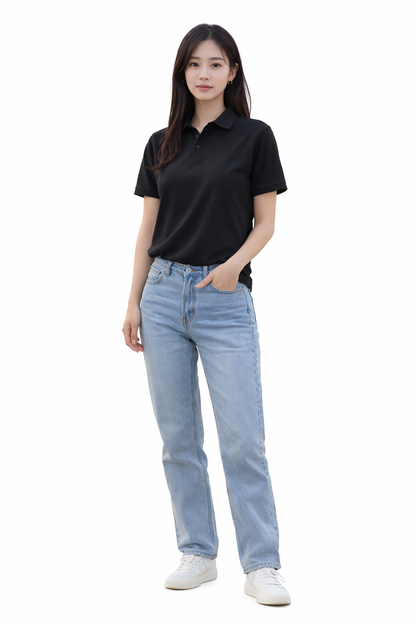 Attitude Start of Fashion Classic Black Polo T-Shirt for Women
