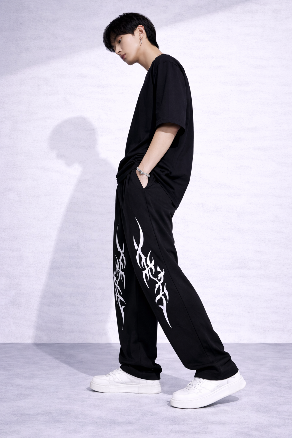 Attitude Start Of Fashion Men’s Black Tribal Print Loose Fit Baggy Pants