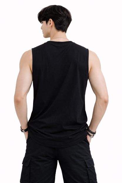 Attitude Start of Fashion Men’s Black Sleeveless T-Shirt with Cat Graphic Print